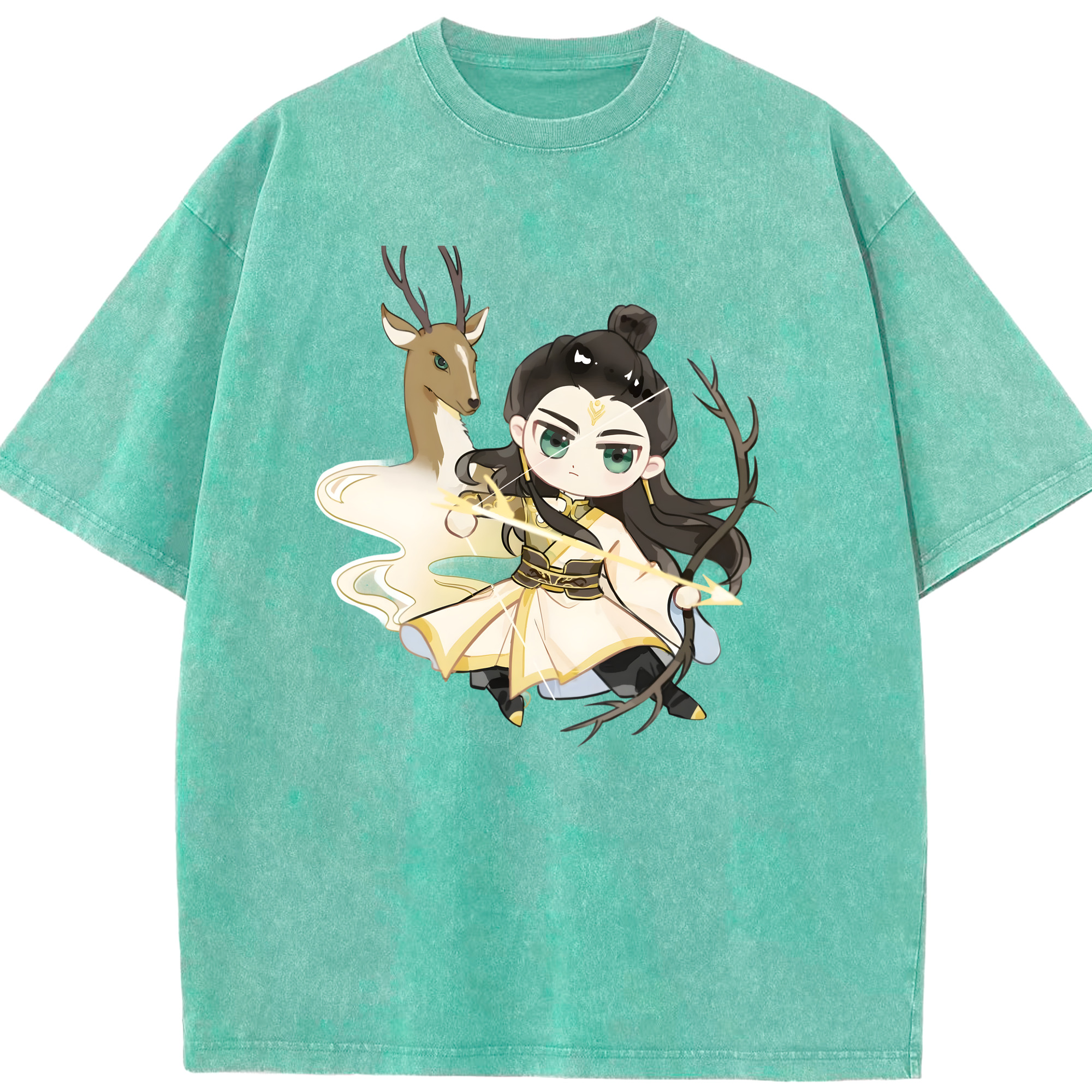 （画像用） Ne Zha 2 ナタ 魔童の大暴れ 綿100% ヴィンテージ風 半袖Tシャツ（フロントプリント）